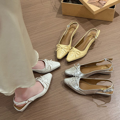 春夏优雅蝴蝶结包头坡跟玛丽珍