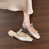 女夏外穿粗跟半拖单鞋 包头凉拖鞋 女 无后跟方头穆勒鞋 2026春夏新款