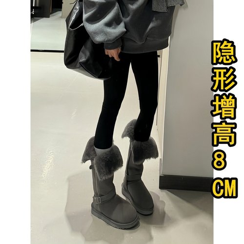 灰色皮毛一体雪地靴女冬加厚保暖