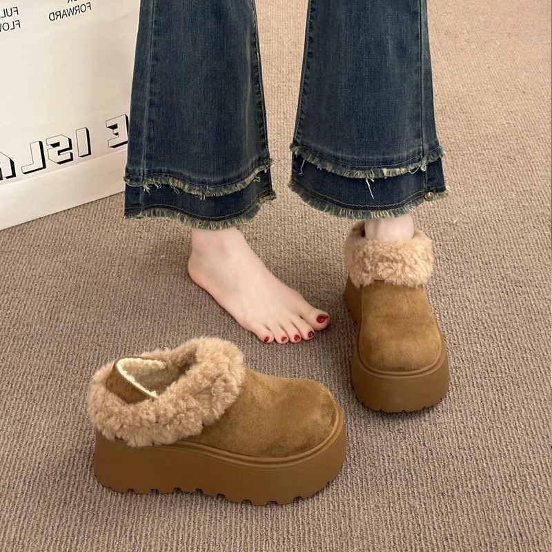 低帮短款加绒加厚棉鞋女2025冬季新款一脚蹬毛毛鞋外穿保暖雪地靴