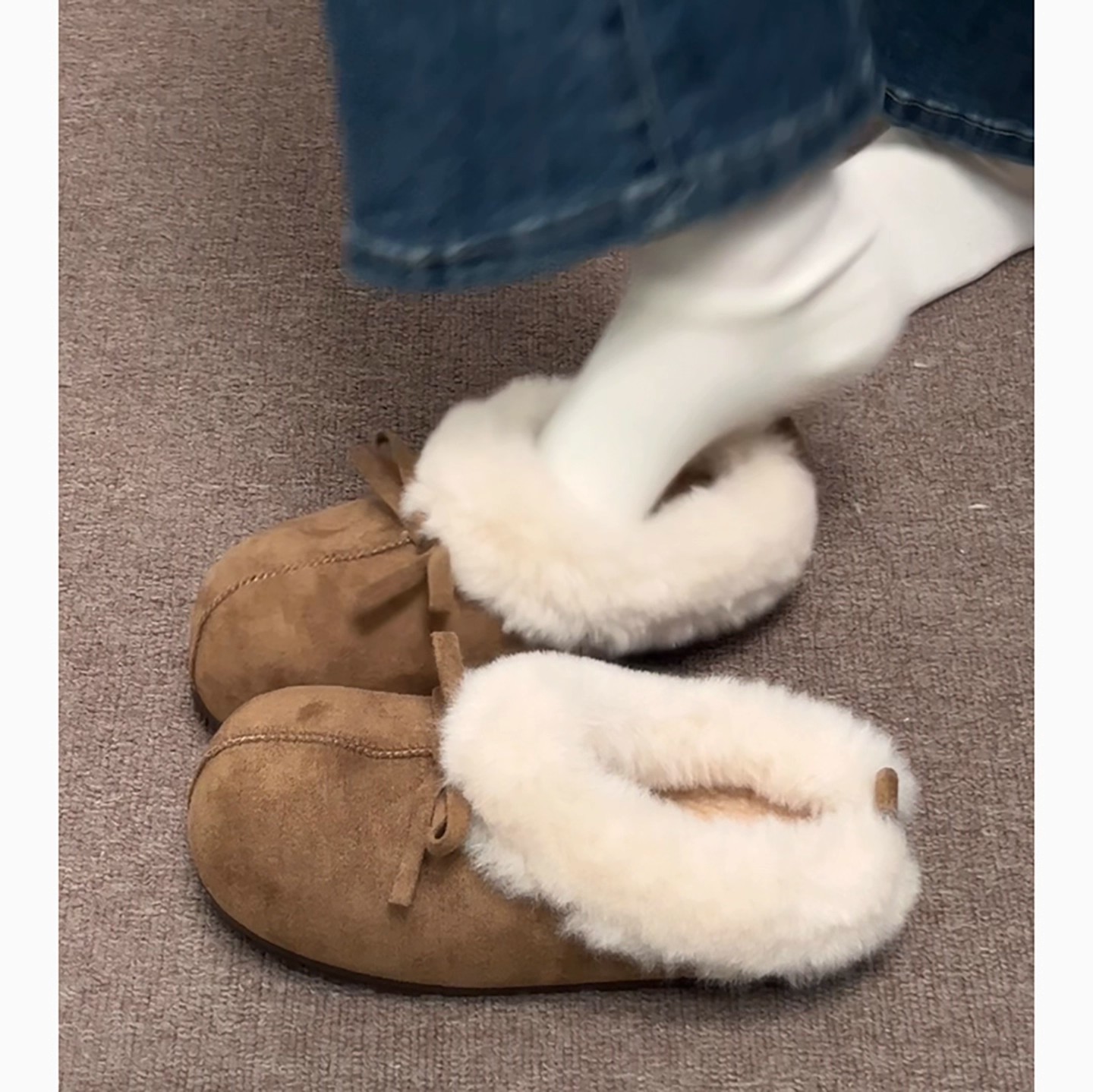 复古卡其厚底加绒半拖勃肯鞋女2025新款冬季保暖外穿防滑毛毛棉拖