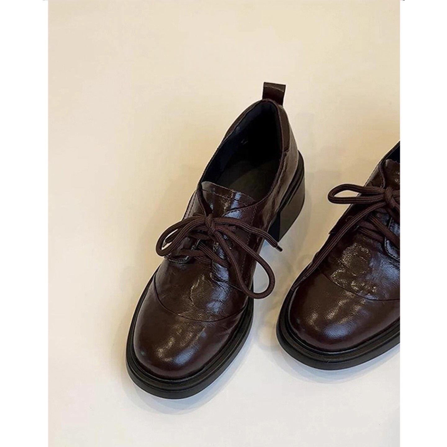 羊皮版~英伦风复古厚底乐福鞋女2026新款百搭圆头系带粗跟小皮鞋