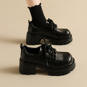 7cm厚底乐福鞋 女增高系带英伦风黑色学院风小皮鞋 女2026新款 单鞋