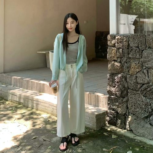 AHUI9分拉筋阔腿直筒裤     特