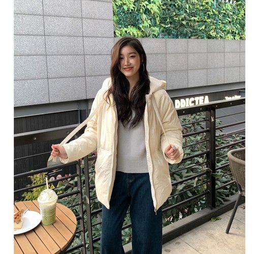 飘带连帽羽绒服90白鸭绒中长款