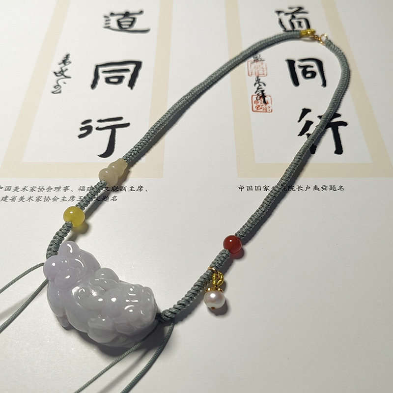 匠心独运原创手工编织女款和田玉A货平安扣横穿天珠百搭项链挂绳