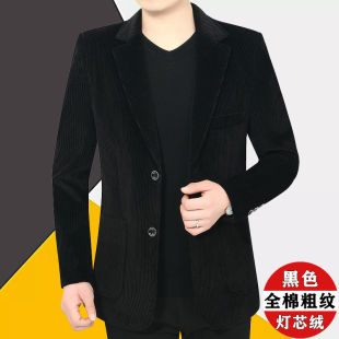 春秋新款 外套男宽松英伦风休闲西服中老年纯棉条绒单西 灯芯绒西装