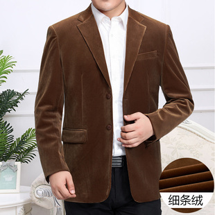 男士细条灯芯绒复古翻领西装上衣爸爸春秋条绒高级感单西便服外套