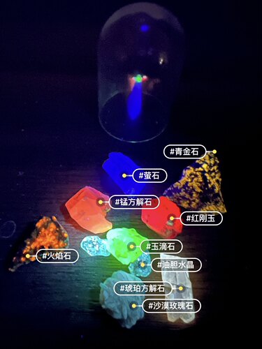 天然荧光矿物矿石奇石自然地质科普教学收藏标本摆件玉滴石火焰石