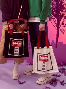 日系复古新品 单肩斜挎手提多用包情侣 OoH字母大容量帆布包ins潮款