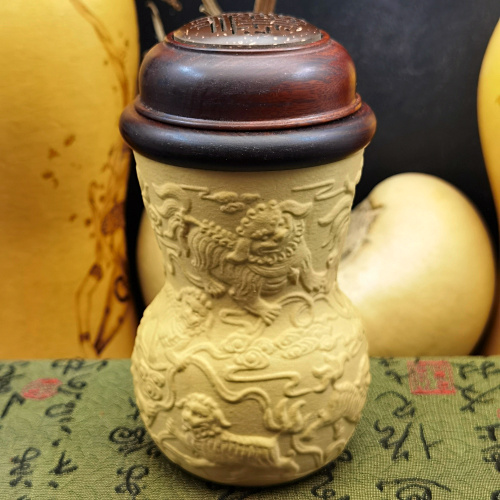 小付花模祥云狮子漱口盂黑虫葫芦