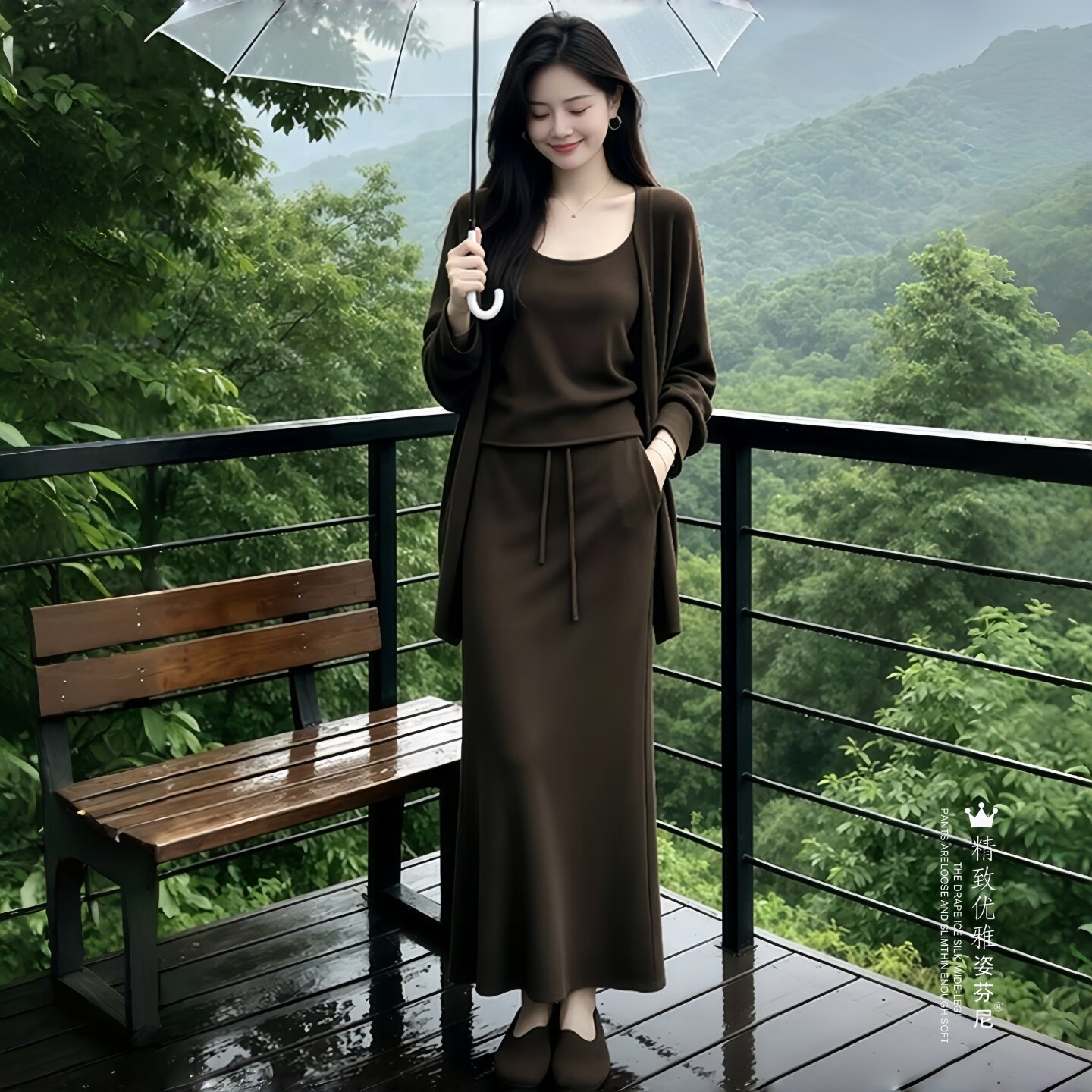 针织外搭背心半身裙慵懒三件套