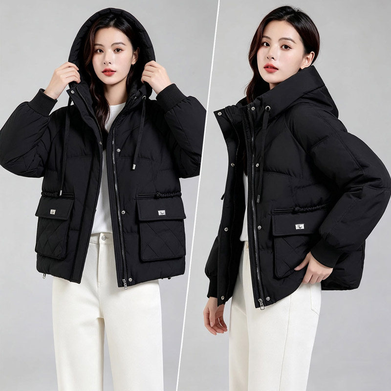韩版连帽中长款棉服女冬季新款