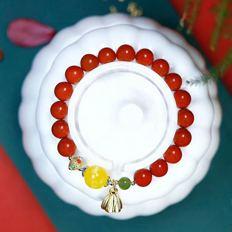 원래 LIANGSHAN 남부 붉은 마노 팔찌 유행과 변덕스러운 밀랍 액세서리 팔찌 개인화되고 다양한 여성 민족 스타일 팔찌