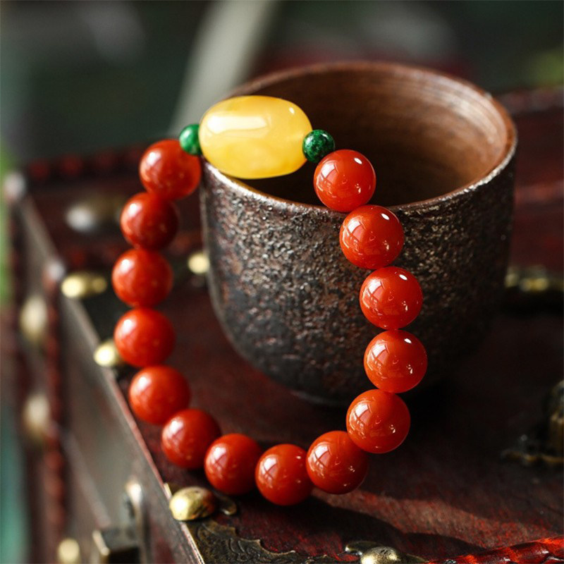 남방 붉은 마노 팔찌 호박 밀랍 통 구슬 심플한 액세서리 복고 기질 우아한 여성용 다용도 팔찌