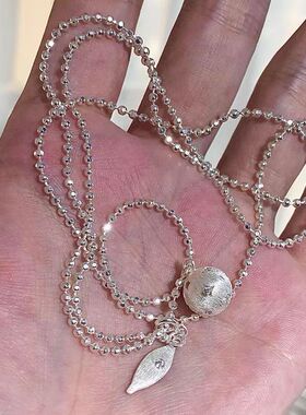 2026年新款爆款银色拉丝圆球项链高级感细闪秋冬毛衣链女小众轻奢