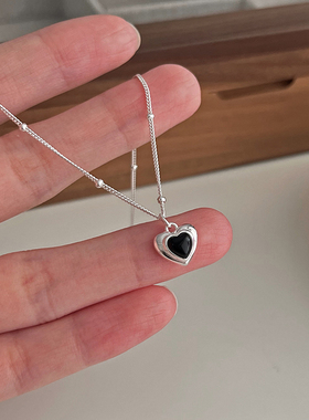925银黑色爱心小众锁骨链