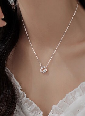 气质超仙花环项链饰品女轻奢小众高级感锆石花朵吊坠不锈钢锁骨链