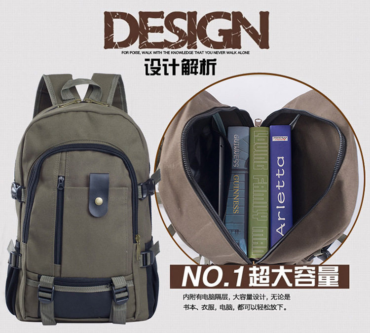 LARGE-CAPACITY TRAVEL BAG VERTICAL MENS BACKPACK OUTDOOR TRAVEL BAG WILD HIKING CANVAS BACKPACK RESISTANT