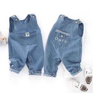 婴儿背带裤套装春秋款男女宝宝连体衣韩版小童休闲牛仔裤子超可爱