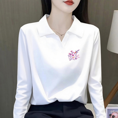 大码内搭体恤长袖Polo纯棉上衣女