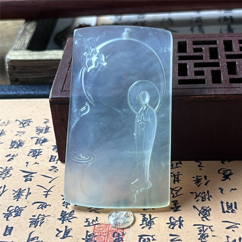 天然岫玉悟道吊坠保真通透方正