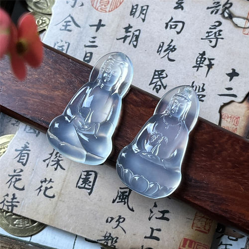 岫玉冰种素衣观音吊坠小尺寸高冰