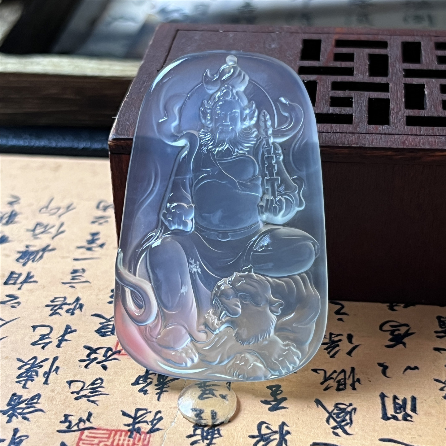 天然岫玉赵公明吊坠保真高冰小尺寸财神玉石挂件男女款仿古人物玉