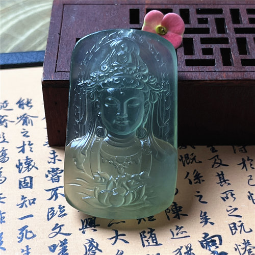 岫玉镜花水月观音吊坠保真高立体