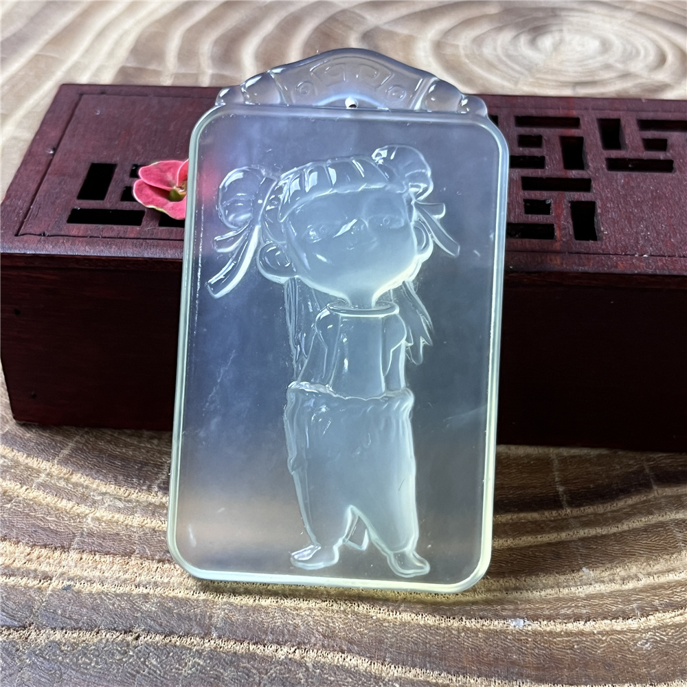 天然岫玉哪吒吊墜保真大牌子卡通
