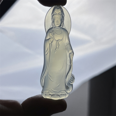 天然岫玉冰种素衣观音吊坠保真精