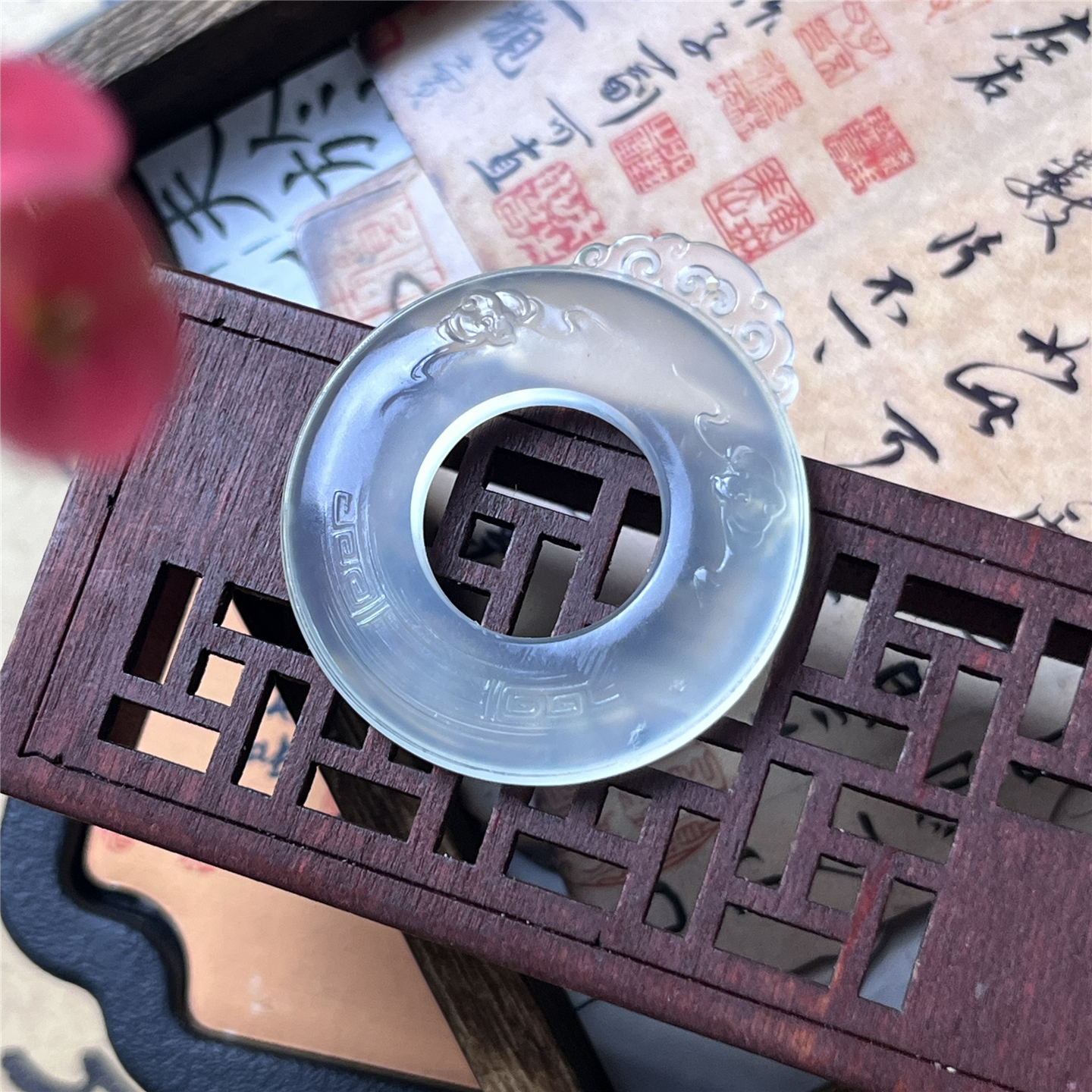 天然岫玉玉璧圆环平安扣吊坠冰种