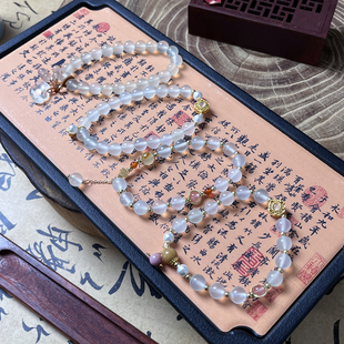 多宝玉石珠链圆珠古风好货实物拍摄玉 天然岫玉冰种手串保真男女款