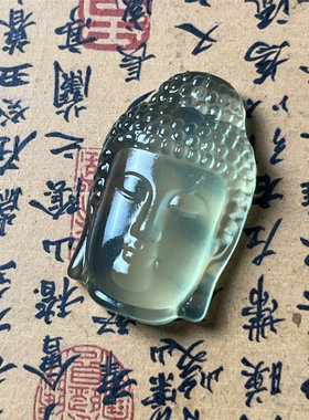 岫玉佛头吊坠保真荧光果绿小尺寸