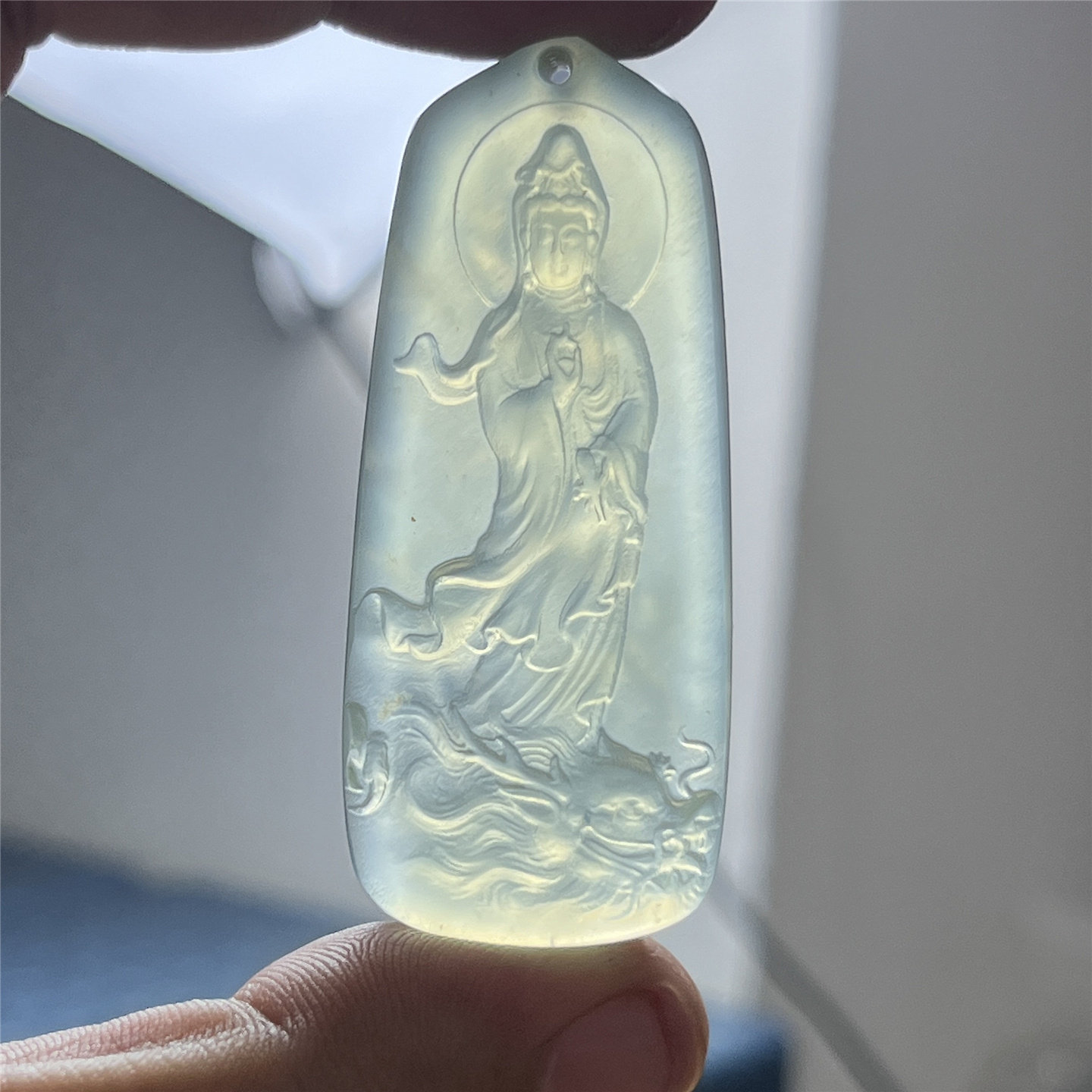 天然岫玉御龙观音吊坠保真果冻料玉石挂件产地直发男女款玉坠礼物