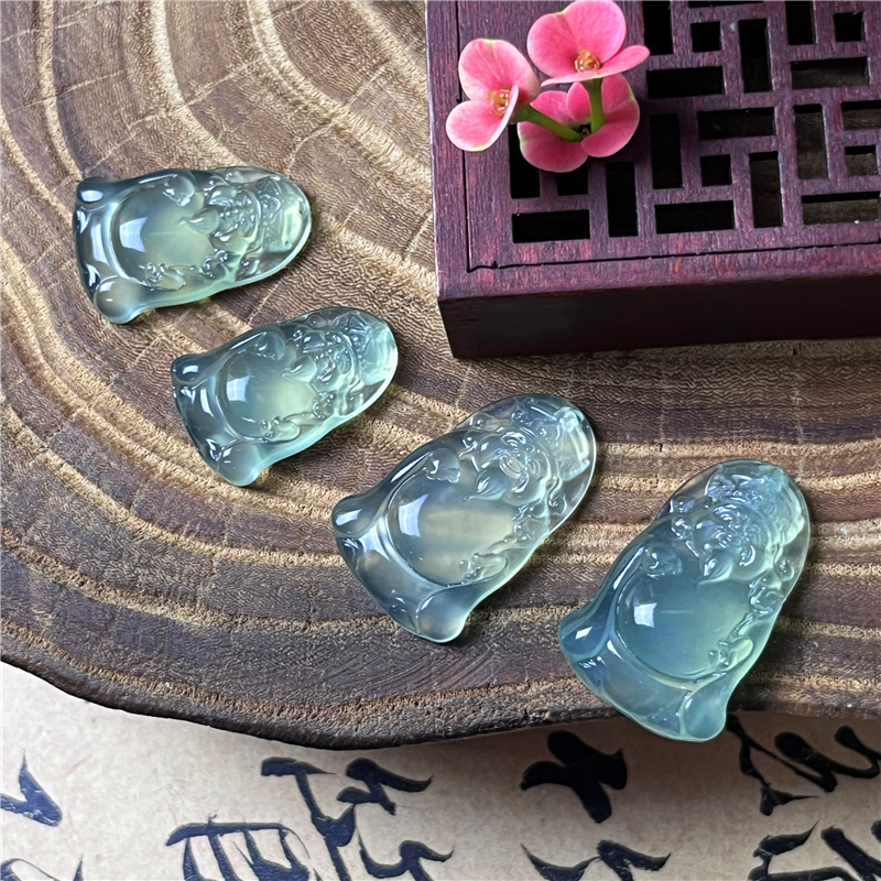 岫玉淡绿财神吊坠保真荧光好货
