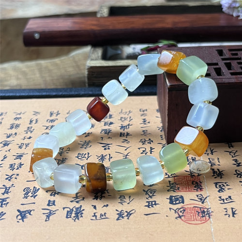 天然岫玉方糖多宝手串男女款保真