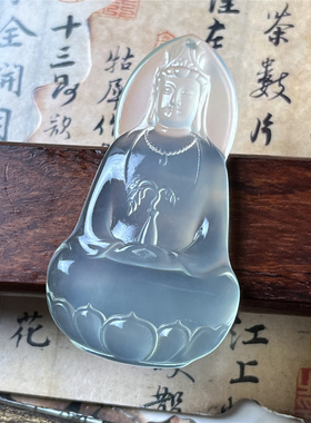 天然岫玉素衣观音吊坠保真精雕好工好料杨枝甘露观世音菩萨实物拍