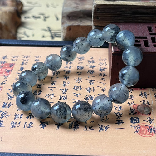 天然岫玉水墨圆珠手串男女款意境