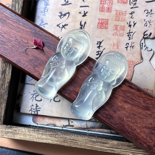 天然岫玉冰种宝宝佛吊坠保真通透