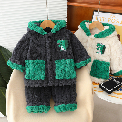 儿童秋冬季睡衣加绒加厚珊瑚绒潮