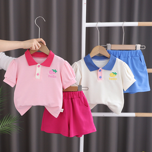 女童夏装套装薄款儿童休闲短袖翻领polo衫两件套宝宝拼色夏天衣服