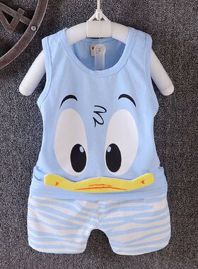 宝宝夏装套装男0-1岁 婴儿衣服 儿童背心2 男童无袖3 纯棉两件套5