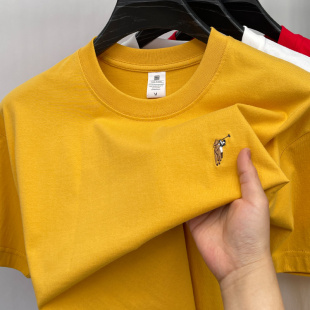 纯色中青年休闲体恤衫 高端刺绣纯棉短袖 夏季 圆领2025新款 T恤男士