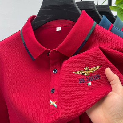 纯棉长袖T恤男士翻领刺绣上衣