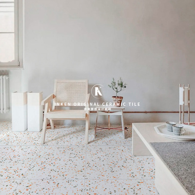 ins风彩色小颗粒水磨石北欧复古600x600室内厨房卫生间防滑地砖