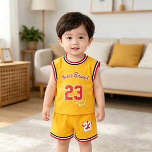男童无袖背心套装夏季纯棉宝宝23号篮球运动服小童短裤两件套夏装