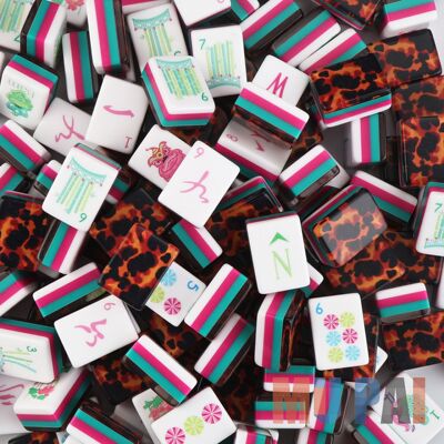 美国麻将牌跨境豹纹四层便携式亚克力美国麻将 American Mahjong