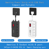 PD美规转换插座扩展排插1转5位美标过载保护3usb typeC台湾加拿大