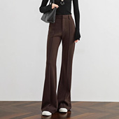 超模腿型 喇叭裤 咖色微喇羊毛西装 裤 秋冬加厚高腰修身 通勤裤 子